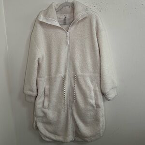 Lou & Grey White Sherpa tie waist long jacket